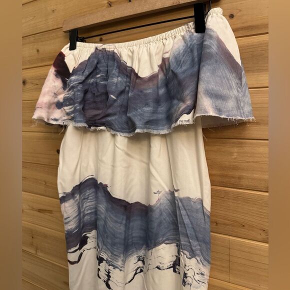 Go By GoSilk Anthropologie Size Small Abstract Watercolor Off The Shoulder Dress - Picture 11 of 14